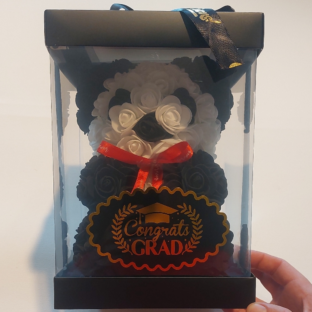 Graduation Panda Rose Gift Box - Black and White